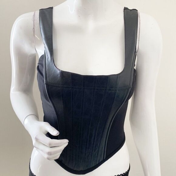 Dolls Kill Brand Generation Kiss Black Vegan Faux Leather Corset Bustier Top - Picture 4 of 7